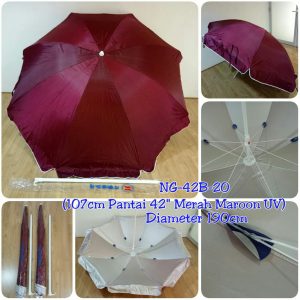 NAGOYA ^ NG-42B-20 ' PAYUNG PANTAI 42" MERAH MAROON UV DALAM SILVER